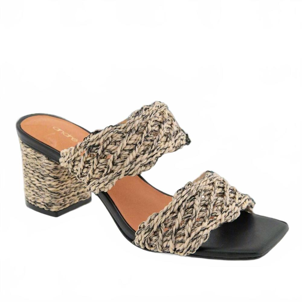 NEW ANDRE ASSOUS women's drew sandals in natural/black raffia